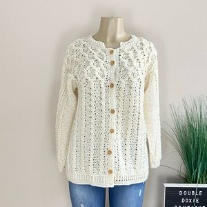 UNBRANDED | Vintage Cream Knit Button Up Fisherman's Cardigan Sz M/L
